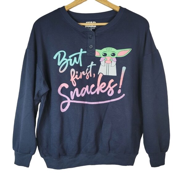 Star Wars Baby Yoda PJ Top Blue XL Pullover Long Sleeve First Snacks Mandalorian - Picture 1 of 7
